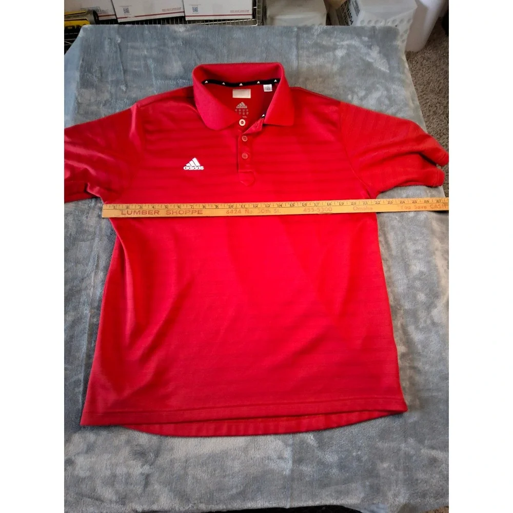 Adidas Mens Red Striped‎ Short Sleeve Polo Shirt Large O26176 Athletic Golf